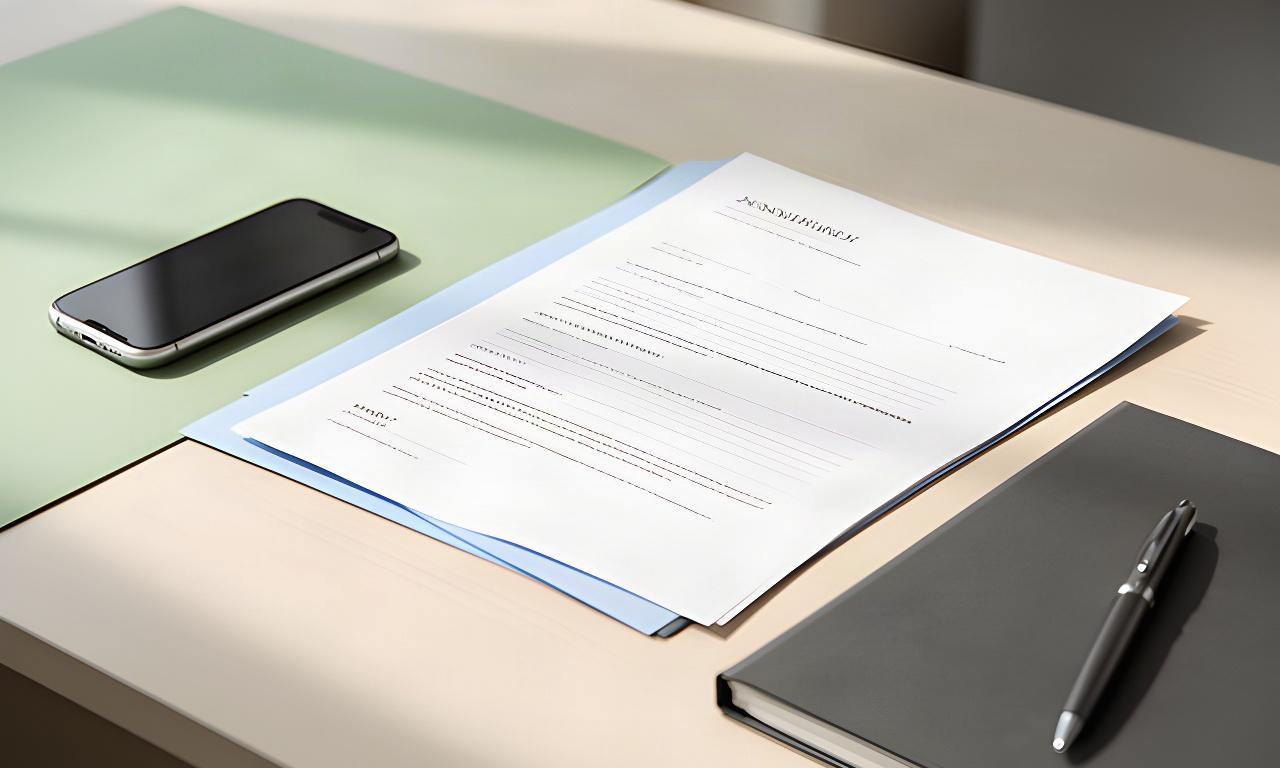 Unterlagen zu Datenschutz und Vertragsbedingungen neben einem Telefon in einem Beratungsbüro